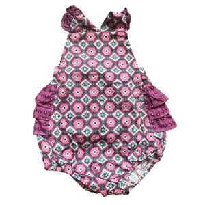Ricrac &Ruffles Girls‎ 12m Purple Pink Geometric Summer Bubble Romper Ruffle